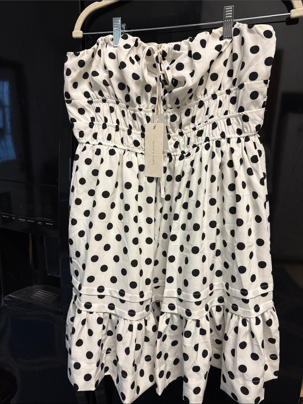 Altar’d State White and Black Polka Dot Strapless Smocked Sundress NWT